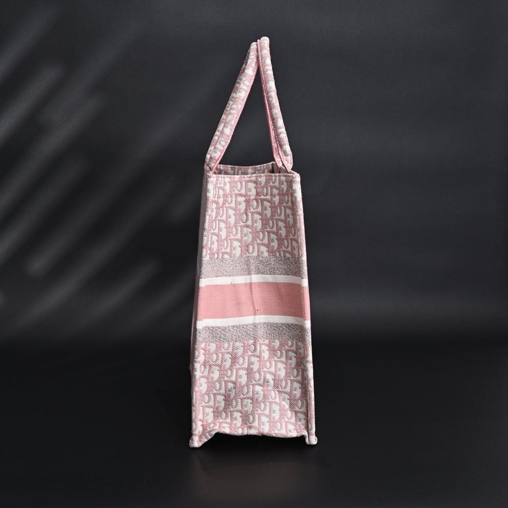 Dior Book Tote Oblique Embroidered Canvas Bag – Large Pink